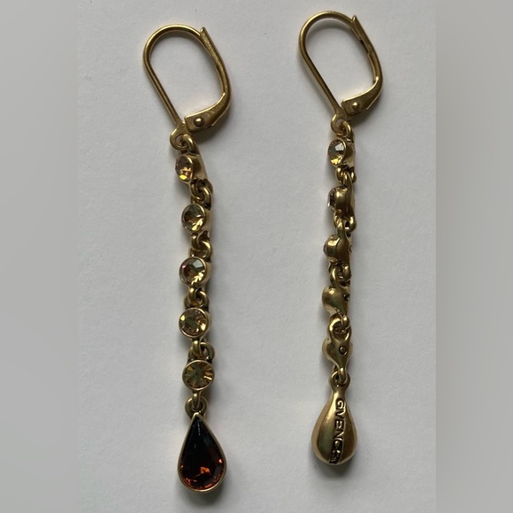 GIVENCHY Dangling Amber & Gold Tone Crystal Tear Drop Earrings - Picture 3 of 6